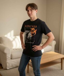 Biohazard Tales t shirt featuring a dark horror inspired graphic, perfect for fans of spooky aesthetics, gothic fashion, horror art lovers, alternative streetwear enthusiasts, and vintage style collectors.