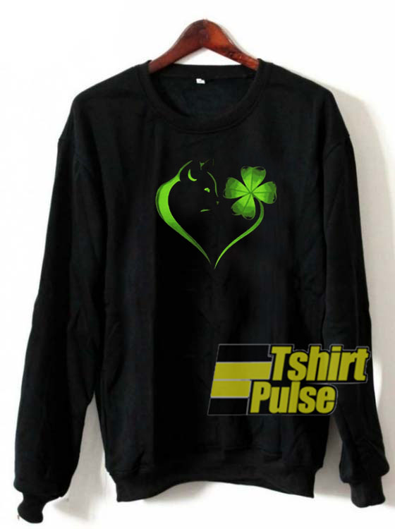 Cat Irish Four leaf clover heart sweatshirt