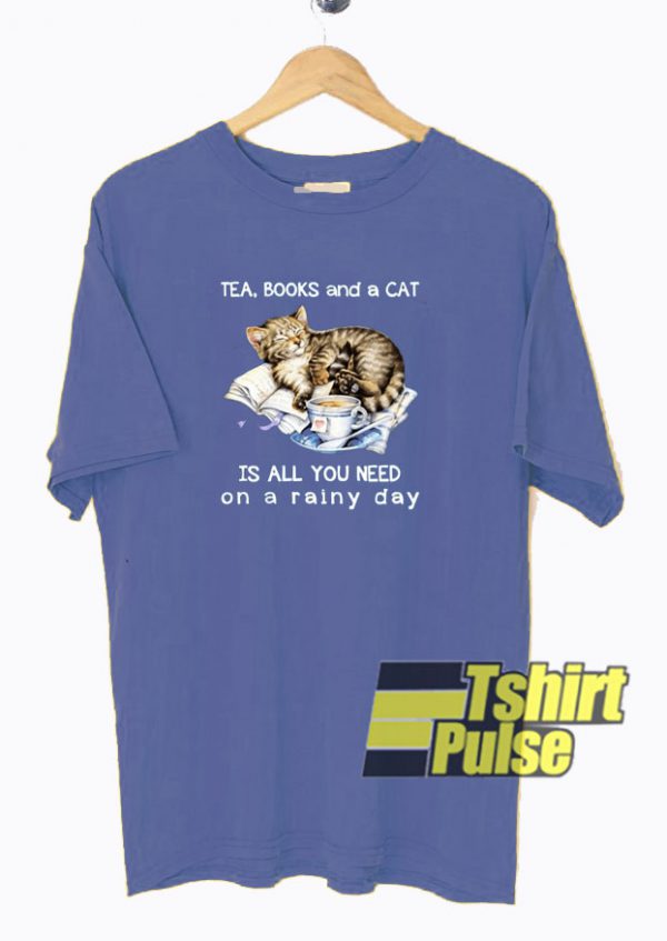 Cat Tea Books t-shirt for men and women tshir