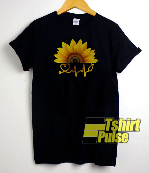 Heart Phone Nurse Sunflower t-shirt for men and women tshirt
