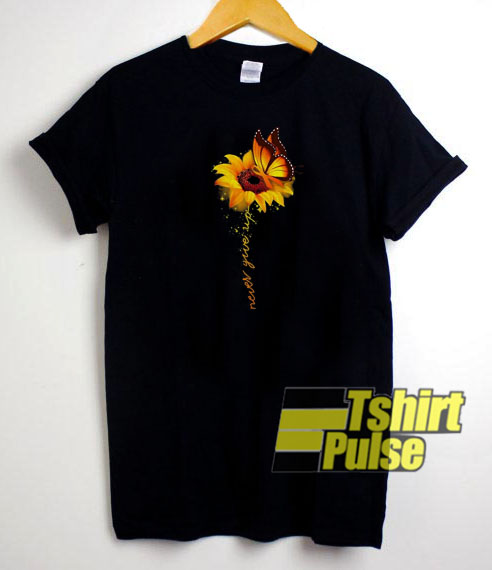 Sunflower Butterfly Never Give Up t-shirt for men and women tshirt