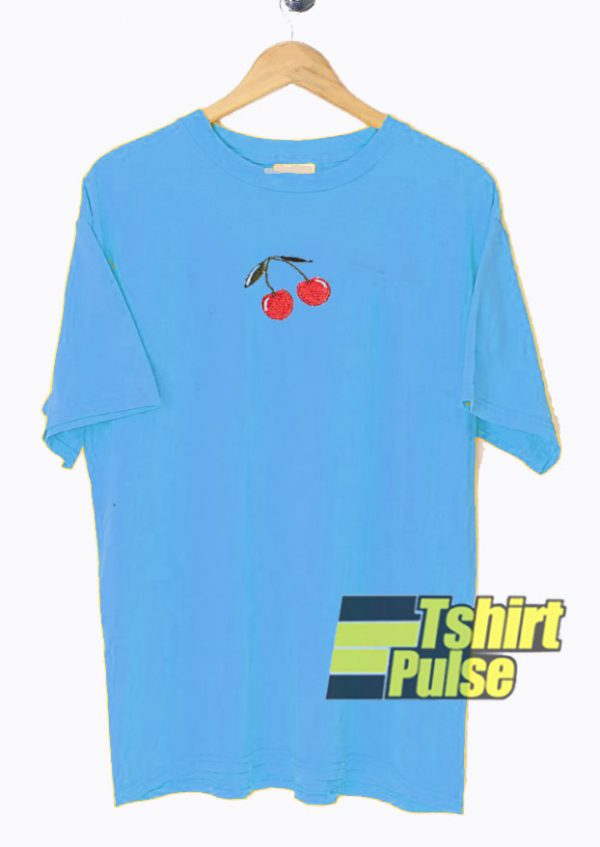 Cherry Rib Print Blue t-shirt for men and women tshirt