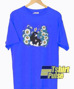 Vintage Black Cat And White Flower t-shirt for men and women tshirt