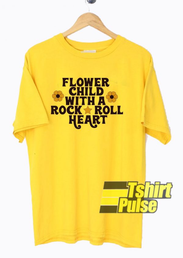 Flower child with a rock and roll Heart t shirt