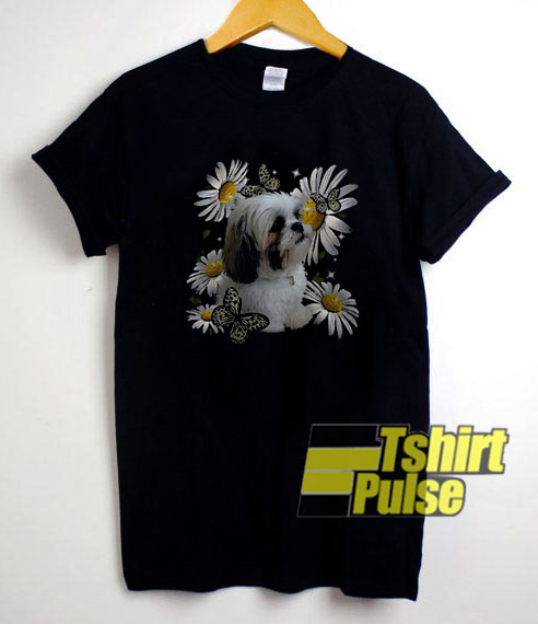 Shih Tzu Daisy Flower Butterfly t-shirt for men and women tshirt