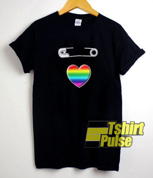 Safety Pin Heart Rainbow t-shirt for men and women tshirt