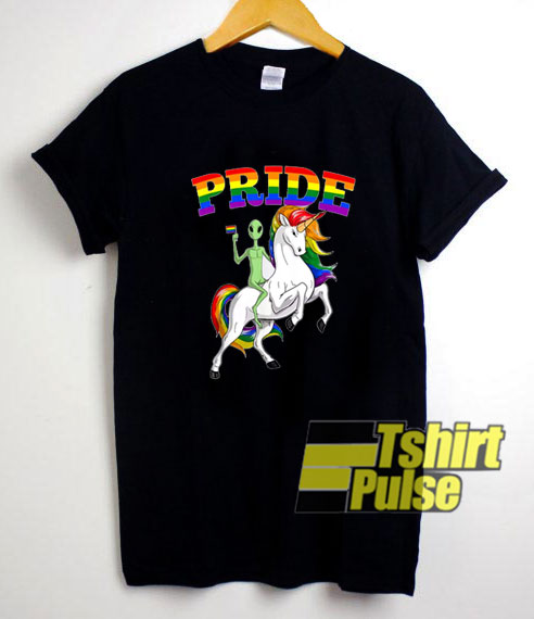 Pride Alien Riding Unicorn LGBT t-shirt for men and women tshirt