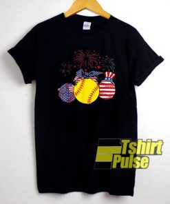 Softball Usa Flag Firework 4th Of July t-shirt for men and women tshirt