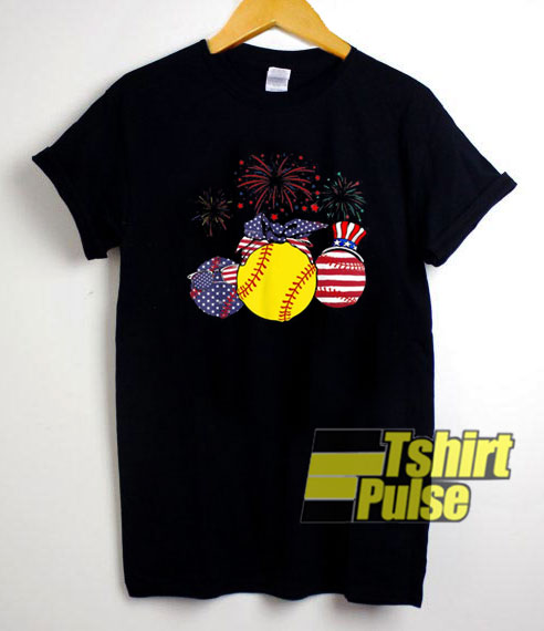 Softball Usa Flag Firework 4th Of July t-shirt for men and women tshirt