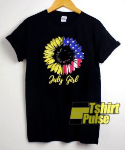 July Girl Sunflower Aemrican Flag t-shirt for men and women tshirt