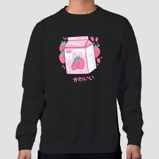Sweatshirt Black Japanese Kawaii Strawberry Milk