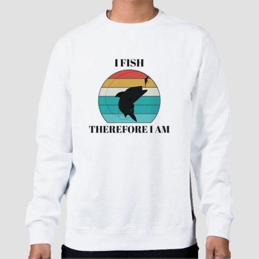 Sweatshirt White I Fish Therefore I Am Walleye Silhouette