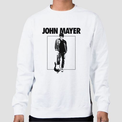 Sweatshirt White Playing Guitar Music John Mayer