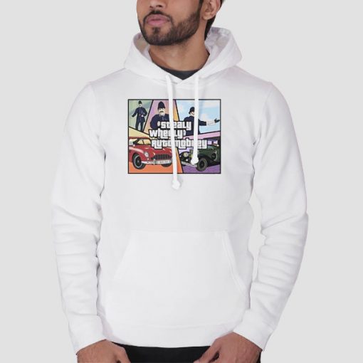 Hoodie White Vintage Stealy Wheely Automobiley