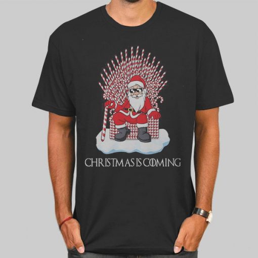 T Shirt Black Santa Claus Christmas Is Coming