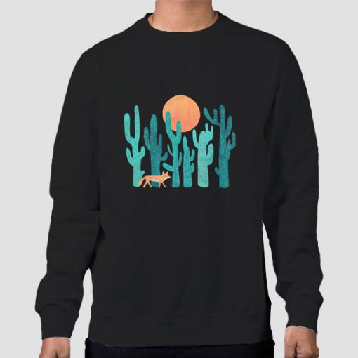 Vintage Retro Fox and Cactus Art Sweatshirt