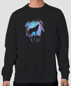 Sweatshirt Black Moon Howling Galaxy Wolf