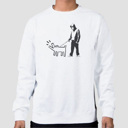 Sweatshirt White Banksy Drawing Dog Man