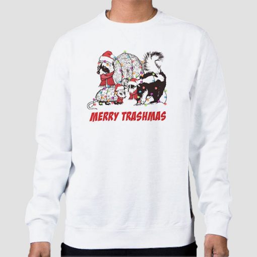 Sweatshirt White Raccoons Ornament Merry Trashmas