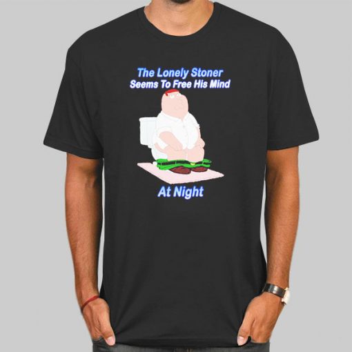 T Shirt Black The Lonely Stoner Seems to Free His Mind at Night Meme