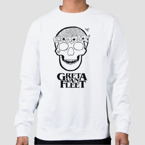 Sweatshirt White Skull Flowers Greta Van Fleet