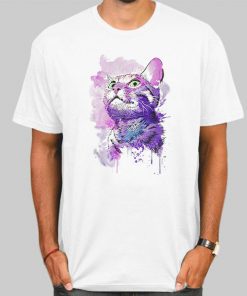 T Shirt White Aesthetic Purple Cat