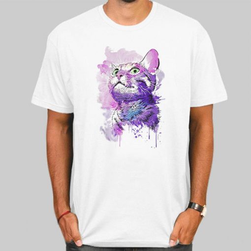 T Shirt White Aesthetic Purple Cat