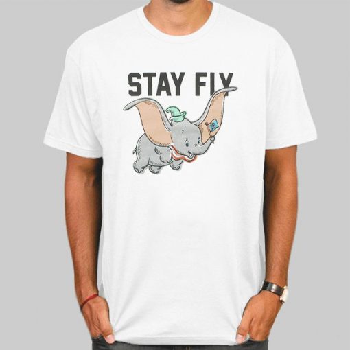 T Shirt White Funny Dumbo Stay Fly
