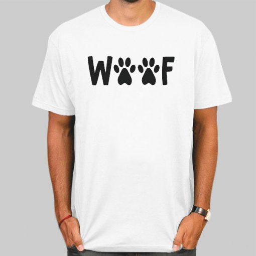 T Shirt White Funny Footprints Dog Woof