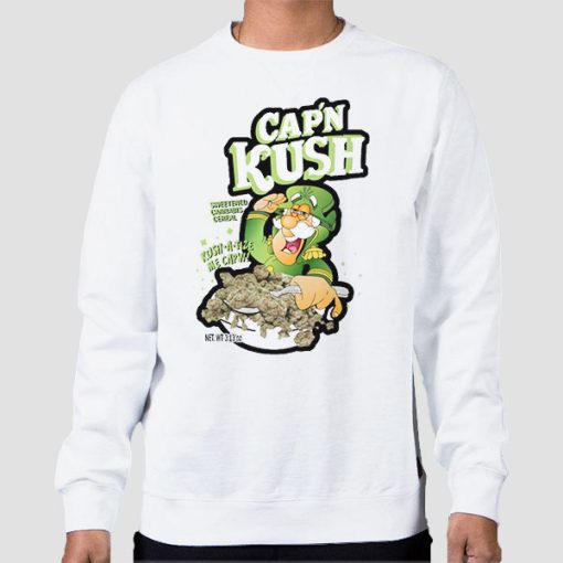 Sweatshirt White Capn Kush Cannabis Cereal Parody Marijuana