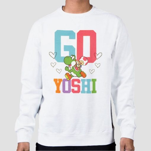 Sweatshirt White Funny Character Go Yoshi