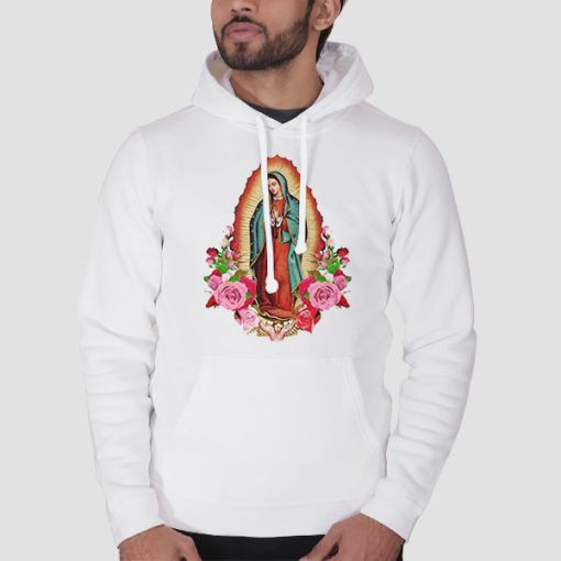 Hoodie White Lady Virgen De Guadalupe