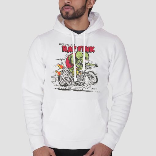 Hoodie White Rat Fink Motorcycle Chopper Brother