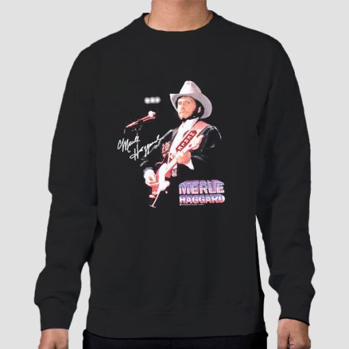 Sweatshirt Black Vintage Signature Cowboy Merle Haggard