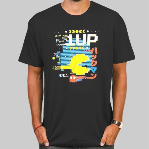 T Shirt Black Pacman Parody Gaming 1up
