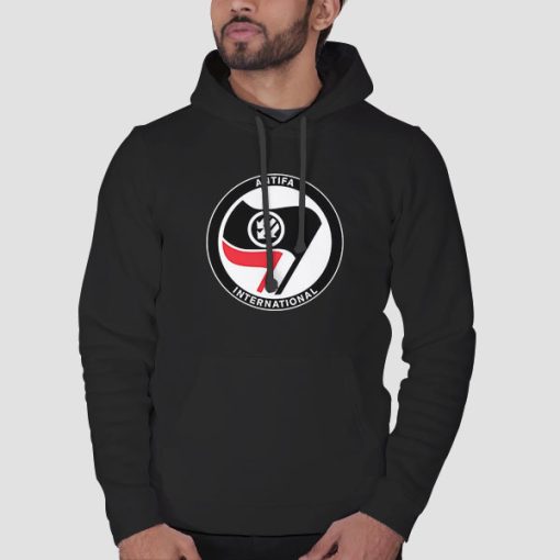 Hoodie Black Logo Flag International Antifa