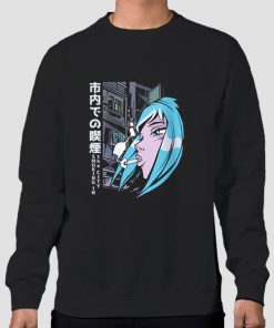 Sweatshirt Black Japanese Anime Girl Smoking