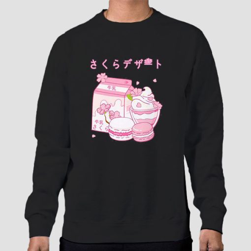 Sweatshirt Black Strawberry Milk Japanese Kawaii
