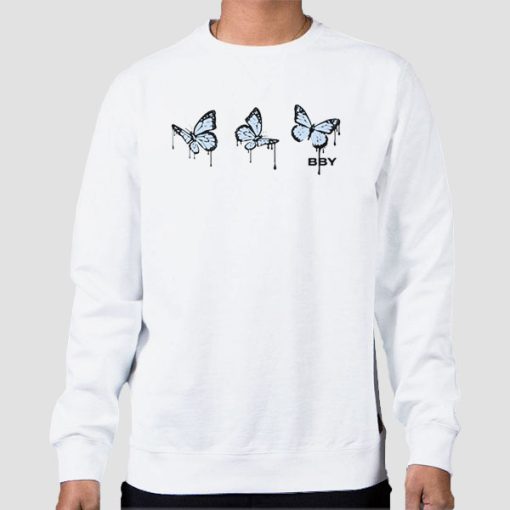 Sweatshirt White Blue Butterfly Bby Merch