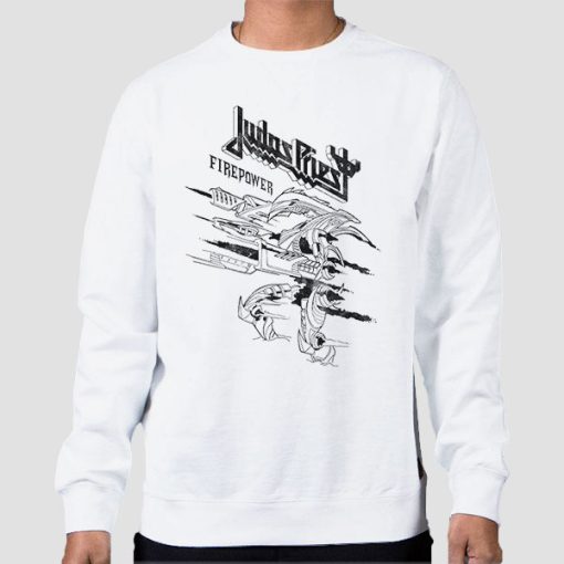 Sweatshirt White Fire Power Judas Priest