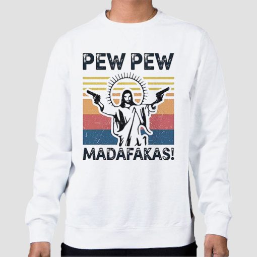 Sweatshirt White Jesus Pew Pew Meme Madafakas