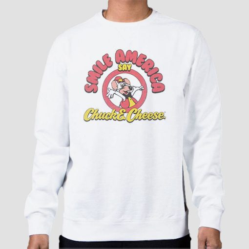 Sweatshirt White Smile America Chuck E Cheese Pizza Time Theater