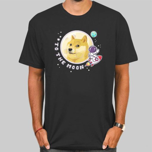 T Shirt Black Funny to the Moon Doge