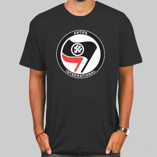 T Shirt Black Logo Flag International Antifa