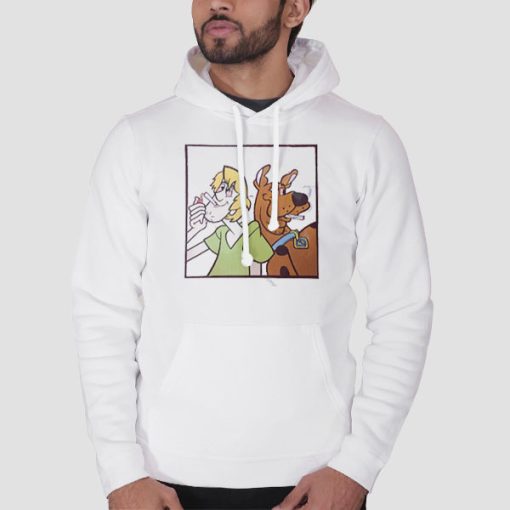 Hoodie White Scooby and Shaggy Smoking