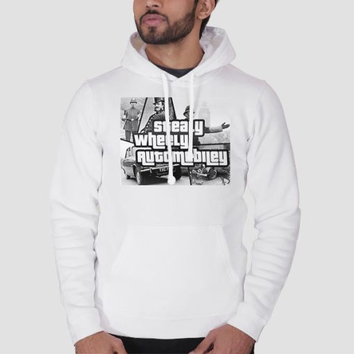 Hoodie White Stealy Wheely Automobiley