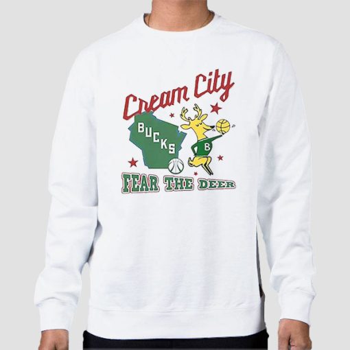Sweatshirt White Cream City Milwaukee Bucks Fear the Deer