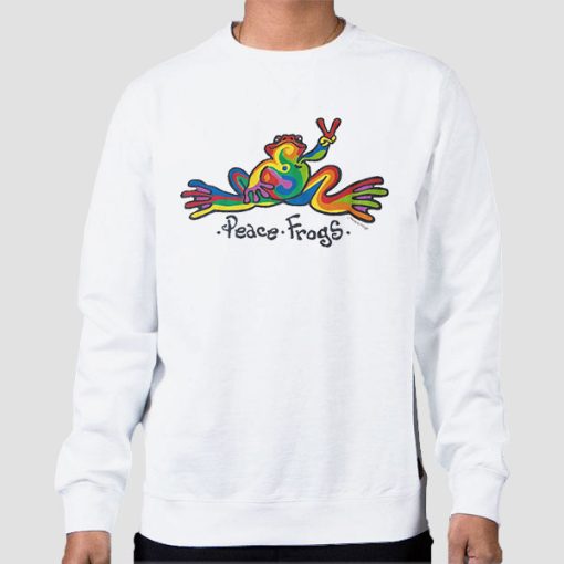 Sweatshirt White Vintage Art Peace Frogs