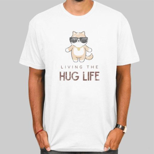 T Shirt White Cool Cat Living the Hug Life
