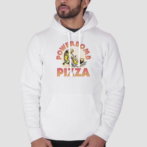Hoodie White Powerbomb Pizza Graphic Print Back